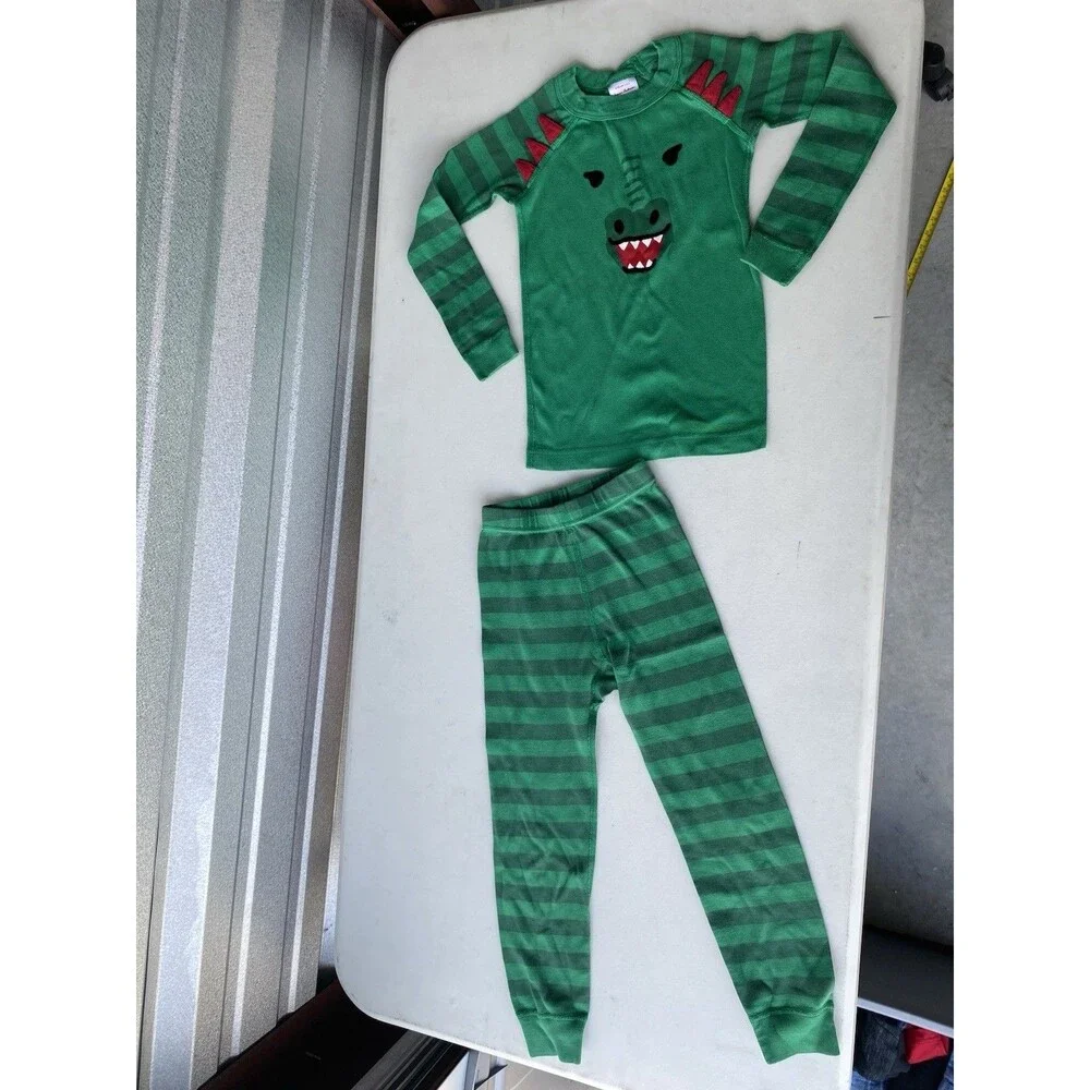Hanna Andersson Green Dragon Long John Pajamas Size 110 US 5 100% Organic Cotton